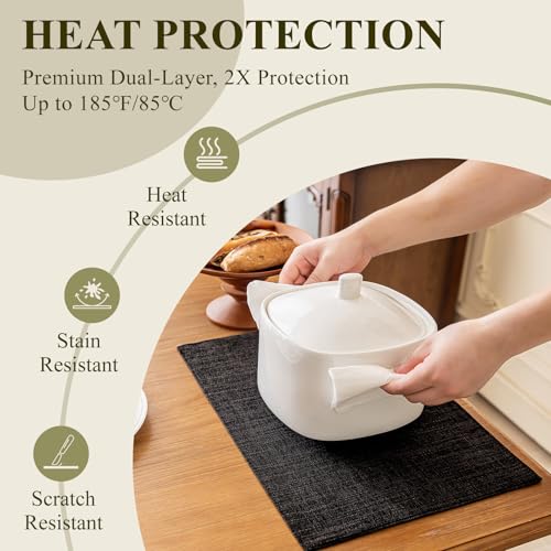 KXN Placemats Set of 4, Durable Dual-Layer Fabric Table Mats, Black - color: Black