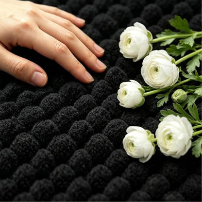 SUBRTEX 욕실 러그, U자형 셔닐 욕실 러그 61cm x 50.8cm(24인치 x 20인치) 부드럽고 짧은 플러시 욕실 매트 부드러운 샤워 매트 수분 흡수 샤워 매트 빠른 건조 세탁기 세탁 가능, 블랙 - color: 블랙., size: 24" X 20" (Contour Rug)