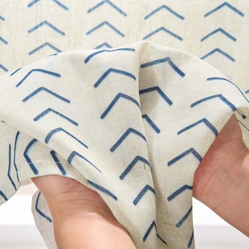 jinchan Blue Boho Linen Kitchen Tier Curtains 24 Inches Rod Pocket 2 Panels - color: Arrow | Blue on Linen, size: 26"W x 24"L (Pack of 2)