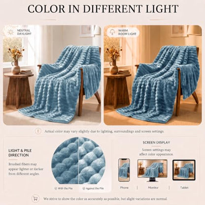 HIMEET Dusty Blue Throw Blanket for Couch, 300GSM Ribbed, 50 x 60 Inches - color: Dusty Blue, size: Throw (50" x 60")