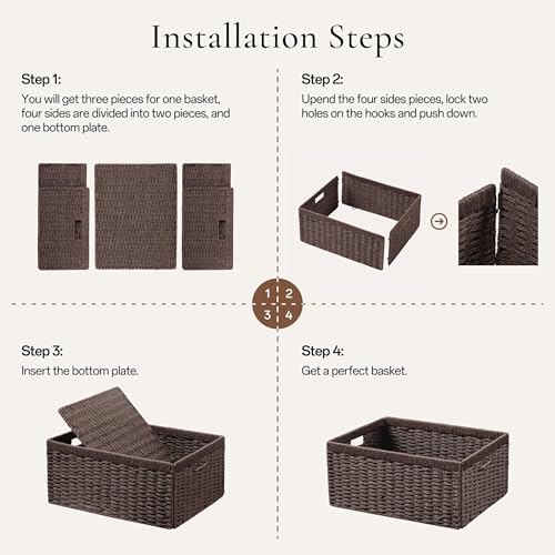 joybest Dark Brown Wicker Baskets for Shelves, Hand-woven Storage Baskets - color: Dark Brown, size: 2 Pack 13.4l X 8.3w X 7.1h Inch