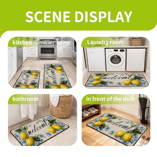 Classic Kitchen Mats for Floor, 2-Piece Non-Slip Kitchen Rugs - color: Lemon Blue Flower