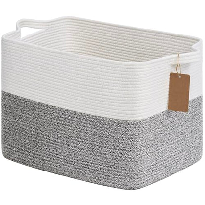 Goodpick 50L Large Woven Rope Storage Basket with Handles, Light Gray - color: Light Grey, size: 18"L x 14"W x 12"H