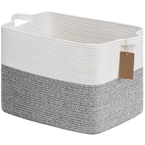Goodpick 50L Large Woven Rope Storage Basket with Handles, Light Gray - color: Light Grey, size: 18"L x 14"W x 12"H