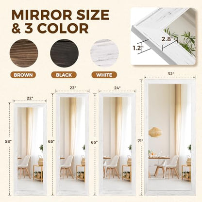 65x22in Full Length Mirror, Rustic White Beveled Wood Frame - color: White-beveled Frame, size: 65"L x 22"W