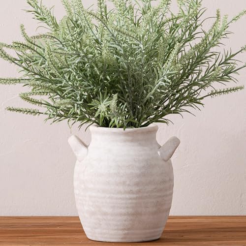 Vanselia Ceramic Flower Vase Home Decor - Farmhouse Table Vases with Handle Living Room Decoration Vintage Decorative Aesthetic for Shelf Coffee Dining Desk House Bookshelf Fireplace (7.1" Rustic) - color: 7.1" Rustic