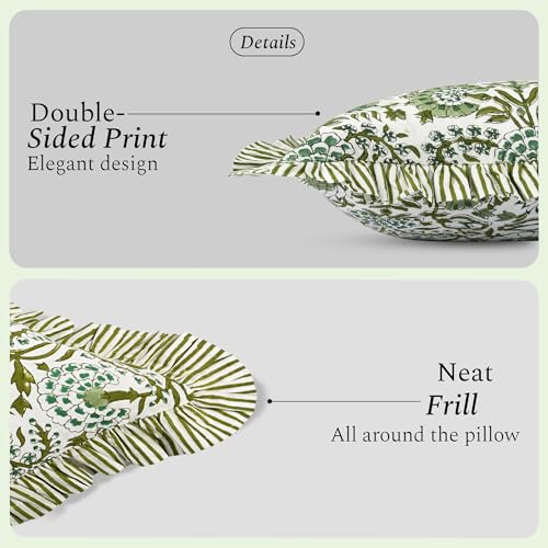 CPC Agate Green Block Print Ruffle Pillow Cover 16x16 Inch, Pack of 2 - color: Agate Green, size: 16" x 16" (Pack of 2)