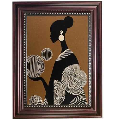 Dark Brown Framed African American Women Canvas Wall Art 12x16 in - color: Geometric Girl 1, size: 16"L x 12"W