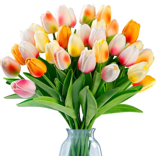 Sggvecsy 15 Pcs Fake Tulips Artificial Flowers Real Touch PU Faux Flowers Tulip Stems for Wedding Floral Arrangement Spring Bouquet Home Party Office Decorations for Mother's Day (Multi Colors) - color: Mixed 4, size: 15 Pcs