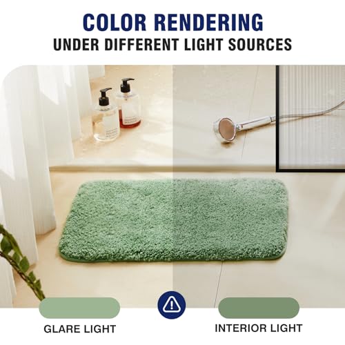 TECHMILLY Shaggy Bathroom Rugs Thick Non Slip Microfiber Mat Green 17"x24" - color: Sage, size: 1'5" x 2' (Rectangular)