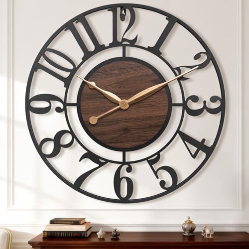 30 Inch Black Arabic Numeral Large Wall Clock with Walnut Dial - color: Brown, size: 30 Inch
