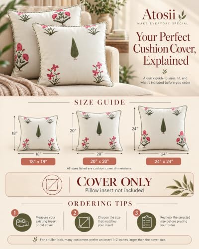 ATOSII Cotton Blockprint Throw Pillow Cover, Cypress, Set of 2, 18 X 18 - color: Cypress, size: 18" x 18" (Pack of 2)
