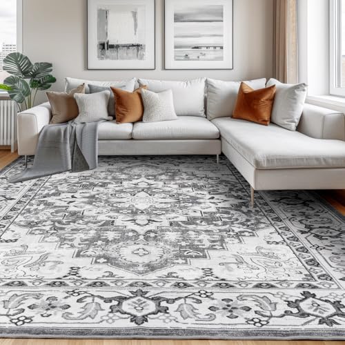 Lessymo 8 x 10 Area Rugs for Living Room, Machine Washable Rug Grey White - color: Grey Beige, size: 8' x 10' (Rectangular)