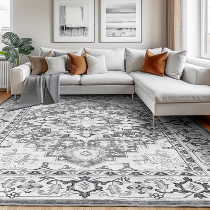 Lessymo 8 x 10 Area Rugs for Living Room, Machine Washable Rug Grey White - color: Grey Beige, size: 8' x 10' (Rectangular)