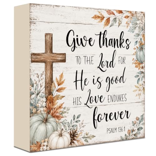 Give Thanks to the Lord Psalm 136:1 Sign | thanks giving decoration - color: FALL33