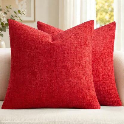 MIULEE Christmas Couch Pillow Covers Textured Chenille 18x18 Red - color: Red, size: 18" x 18" (Pack of 2)