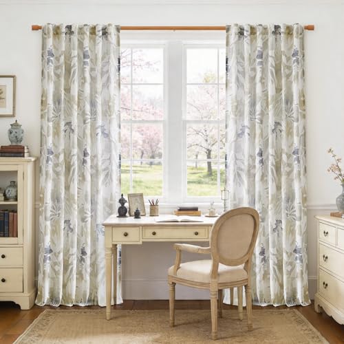 Taupe Floral Print Boho Abstract Leaf Sheer Curtains 55x84" Bedroom 2pcs - color: Back Tab- Semi Sheer- Taupe, size: 55"W x 84"L (Pack of 2)