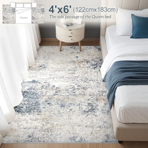 DMOYEST Area Rug Living Room Rugs 4x6 Washable Abstract Beige Blue Carpet - color: Beige Blue, size: 4' x 6' (Rectangular)