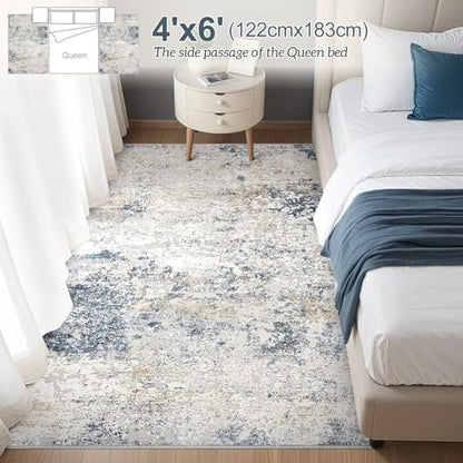 DMOYEST Area Rug Living Room Rugs 4x6 Washable Abstract Beige Blue Carpet - color: Beige Blue, size: 4' x 6' (Rectangular)