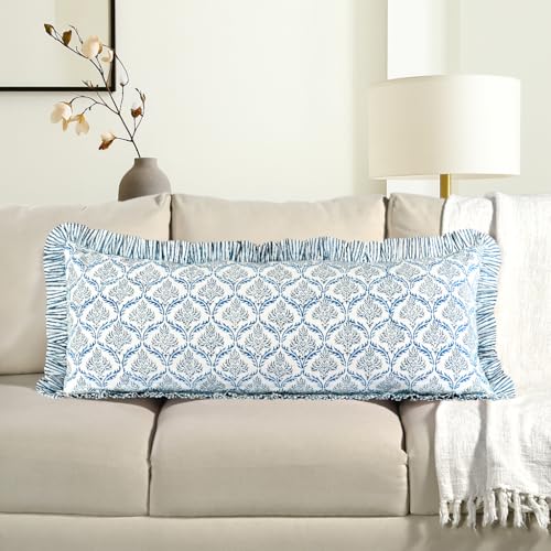 CPC Indigo Regal Block Print Ruffle Sham Pillow Cover 14x36 Inch, Pack of 1 - color: Indigo Regal, size: 36" x 14" (Pack of 1)