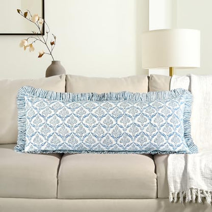 CPC Indigo Regal Block Print Ruffle Sham Pillow Cover 14x36 Inch, Pack of 1 - color: Indigo Regal, size: 36" x 14" (Pack of 1)