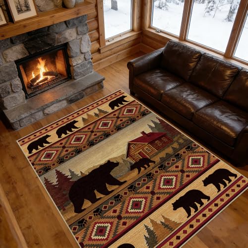 Area Rug 5x7 Cabin Bear Rug for Living Room Rustic Lodge Bear Area Rugs - color: Cabin, size: 5' x 7' (Rectangular)