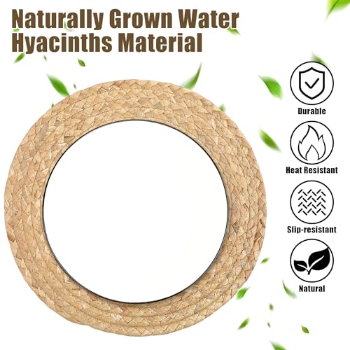 Kochorie Set of 24 Round Woven Placemats 12-Inch Natural Water Hyacinth Plant Placemats Hand-Woven Boho Rattan Placemat Wicker Weave Table Mats for Home Dinner Plates Holiday Supplies - size: 12 Inch