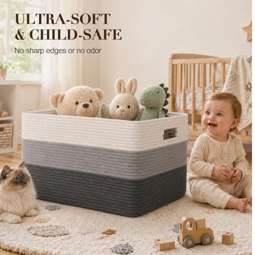 OIAHOMY Blanket Basket Laundry Basket Dog Toy Basket 75L Dark Grey - color: Gradient Dark Grey, size: 22”x17”x12”
