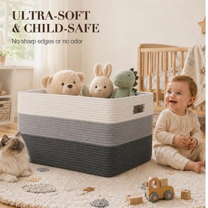 OIAHOMY Blanket Basket Laundry Basket Dog Toy Basket 75L Dark Grey - color: Gradient Dark Grey, size: 22”x17”x12”