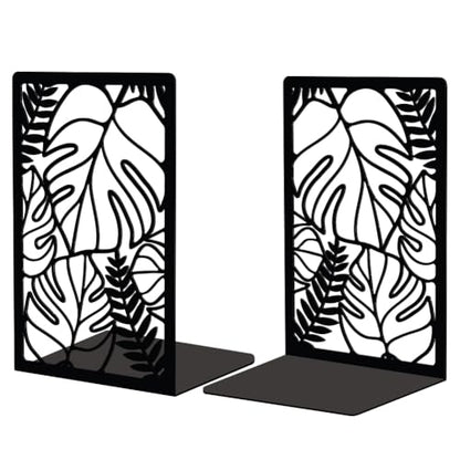 Peacoblue 5.3"x4.3"x7.9" Metal Bookends, Heavy Duty Book Ends for Shelves - color: Tropical Monstera Deliciosa Leaves