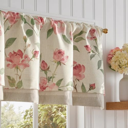 jinchan Blushfield Floral Linen Double Layer Cafe Curtains 16 Inch 1 Panel - color: Pink, size: 50"W x 16"L (Pack of 1)