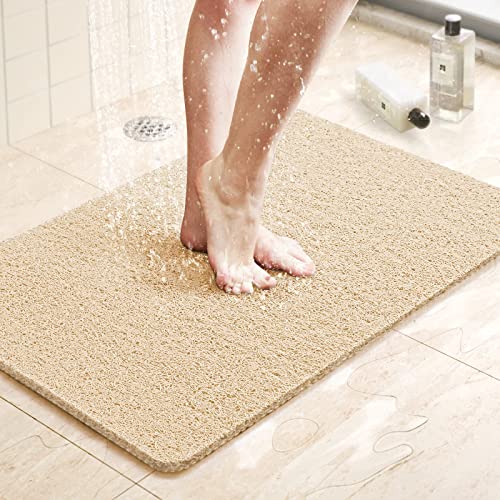 LuxStep Shower Mat Bathtub Mat Non-Slip Bath Mat with Drain, Quick Drying - color: Khaki, size: 24" x 16"