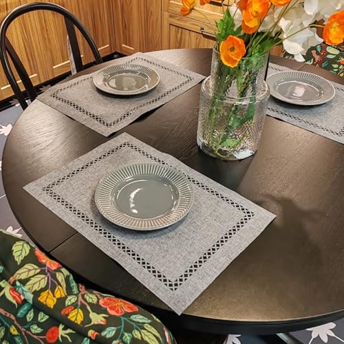 Placemats Set of 4 for Dining Table with Hollow Edge Design- Table Mats 12x 18 Inch, Cloth Place mats Machine Washable (Grey 4pcs) - color: H-grey, size: 4 pcs