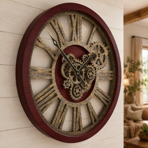 The B-Style Large Wall Clock, 30 inch, Cherry Red and Bronze - color: Cherry Red and Bronze, size: 30 inch (76 cm)