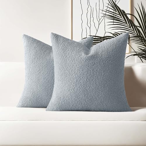 HAUSSY Pack of 2 Boucle Textured Throw Pillow Covers 26x26 Inch, Dusty Blue - color: Dusty Blue, size: 26" x 26" (Pack of 2)