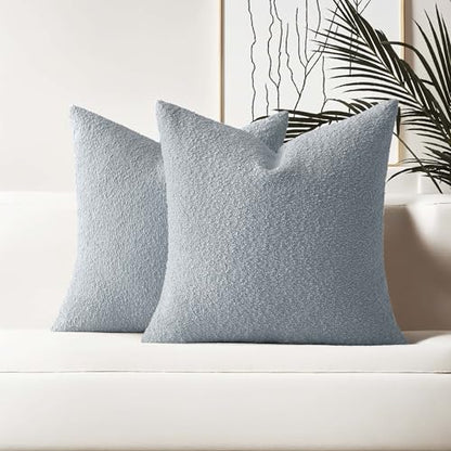HAUSSY Pack of 2 Boucle Textured Throw Pillow Covers 26x26 Inch, Dusty Blue - color: Dusty Blue, size: 26" x 26" (Pack of 2)
