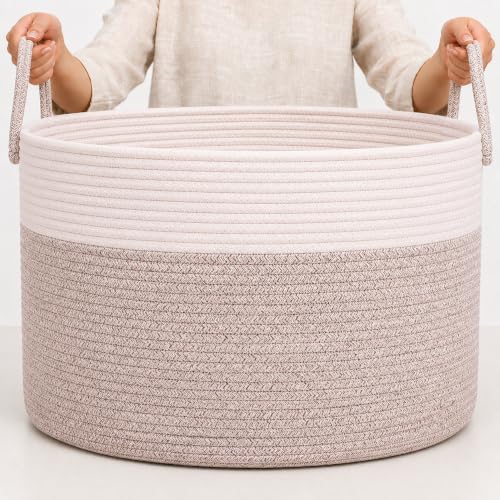 OrganiHaus Round Toy Basket & Blanket Basket, Cotton Rope 20x13" - color: Brown / Off-White, size: Wide