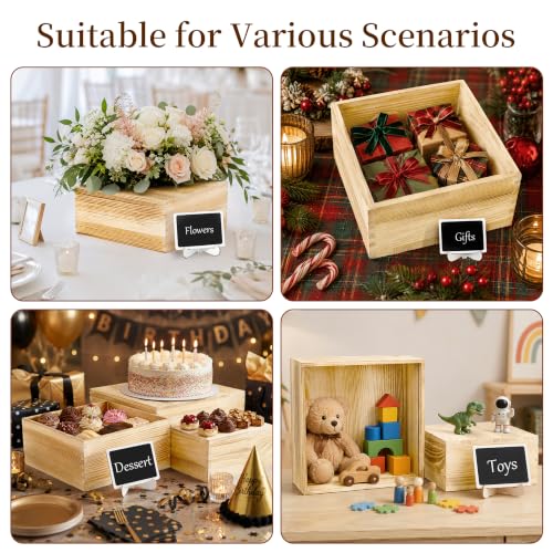 4 Pack Wooden Buffet Risers Cupcake Stand Buffet Display with Mini Signs - color: Beige, size: 4 Pcs