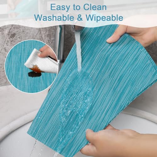 SHACOS Wedge Shape Placemats Set of 4 Round Table Placemats Heat Resistant Woven Vinyl PVC Table Mats Indoor Outdoor Wipe Clean (4, Teal Blue) - color: Teal Blue