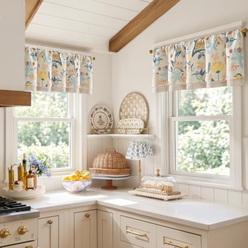 jinchan Floral Linen Window Valance Curtain, 50x18, 1 Panel, Blue - color: Averie | Dusty Blue, size: 50"W x 18"L (Pack of 1)