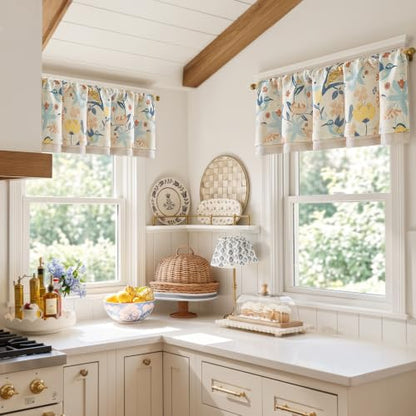 jinchan Floral Linen Window Valance Curtain, 50x18, 1 Panel, Blue - color: Averie | Dusty Blue, size: 50"W x 18"L (Pack of 1)