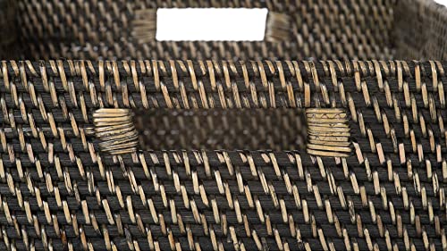 KOUBOO Loma Rectangular Rattan Storage Basket with Handles, Black Wash - color: Black-Wash