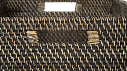 KOUBOO Loma Rectangular Rattan Storage Basket with Handles, Black Wash - color: Black-Wash