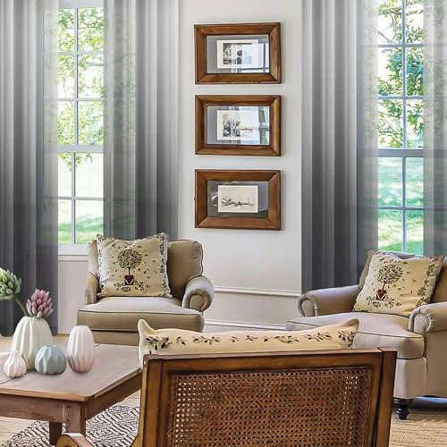 DWCN Black Ombre Sheer Curtains 84 Inches Long for Living Room 2 Panels Set - color: Black, size: 52"W x 84"L (Pack of 2)