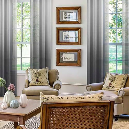 DWCN Black Ombre Sheer Curtains 84 Inches Long for Living Room 2 Panels Set - color: Black, size: 52"W x 84"L (Pack of 2)