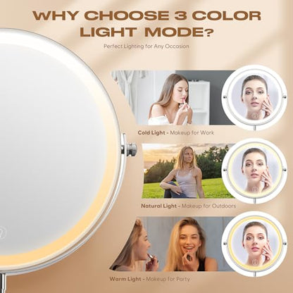 Dienmern Makeup Mirror, 1X/20X Rechargeable Vanity Mirror with Lights - color: Chrome