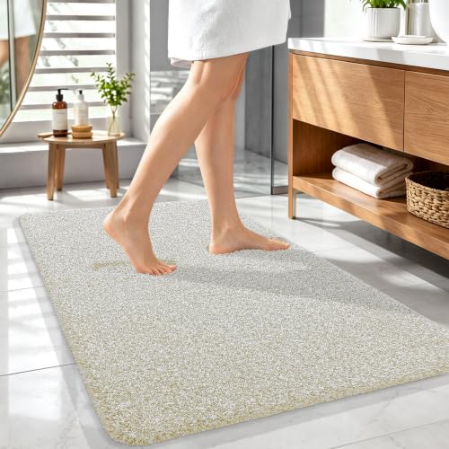 OLANLY Microfiber Bathroom Rugs 44x32, Quick Dry Bath Mat, Sand and White - color: Sand and White, size: 44" X 32"