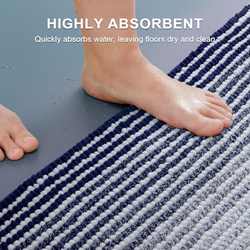 BSICPRO Bathroom Rugs Sets 2 Piece, Non Slip Striped Bath Mats, Navy - color: Navy, size: 20" x 32" Plus 16" x 24"