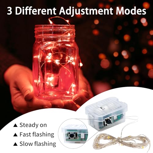 12 Pack Red Fairy Lights 7Ft 20 LED Twinkle String Lights 3 Modes Battery Operated Waterproof Firefly Starry for Mason Jar Party Table Centerpieces Halloween Christmas Valentines Day - color: Red, size: 12
