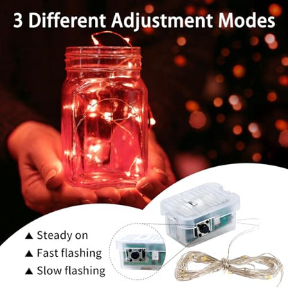 24 Pack Red Fairy Lights 7Ft 20 LED Twinkle String Lights 3 Modes Battery Operated Waterproof Firefly Starry for Mason Jar Party Table Centerpieces Halloween Christmas Valentines Day - color: Red, size: 24